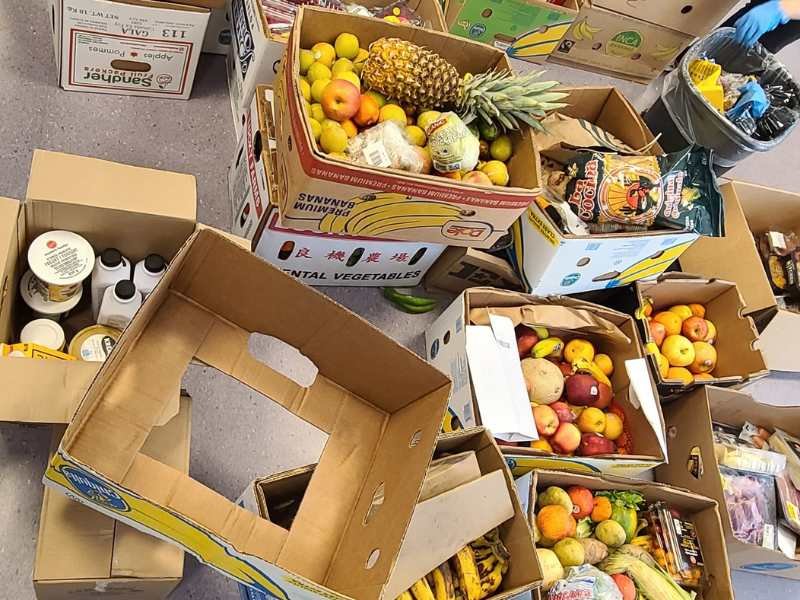 Boxes of food donations.