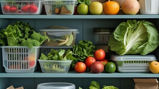 Food neatly stacked in a fridge.