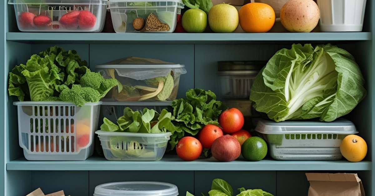 Food neatly stacked in a fridge.