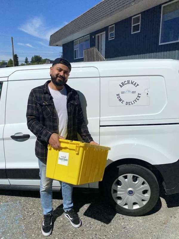 3 Archway food bank volunteers unpacking food.